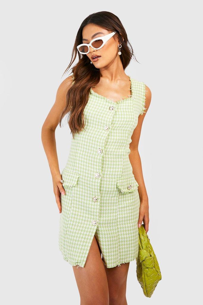 Womens Check Boucle Pocket Front Dress - Green - 10, Green