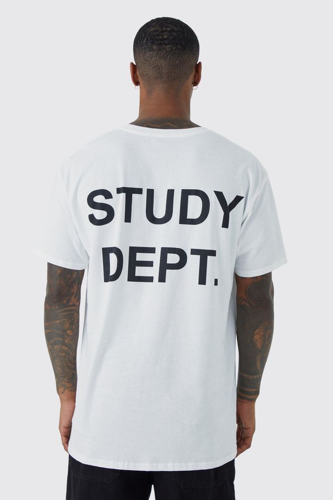 Men's Oversized Student Slogan T-Shirt - White - S, White