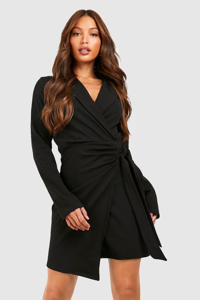 Womens Tall Long Sleeve Wrap Over Blazer Dress - Black - 6, Black