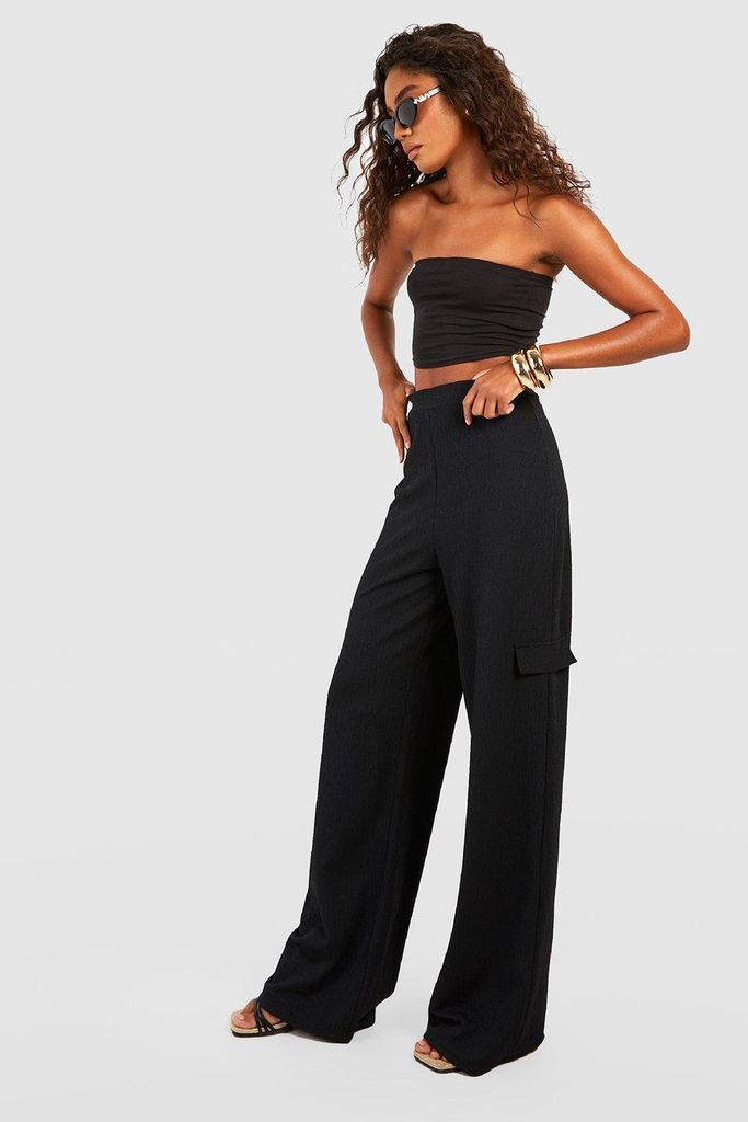Womens Tall Textured Cargo Tailored Wide Leg Trousers - Black - 6, Black