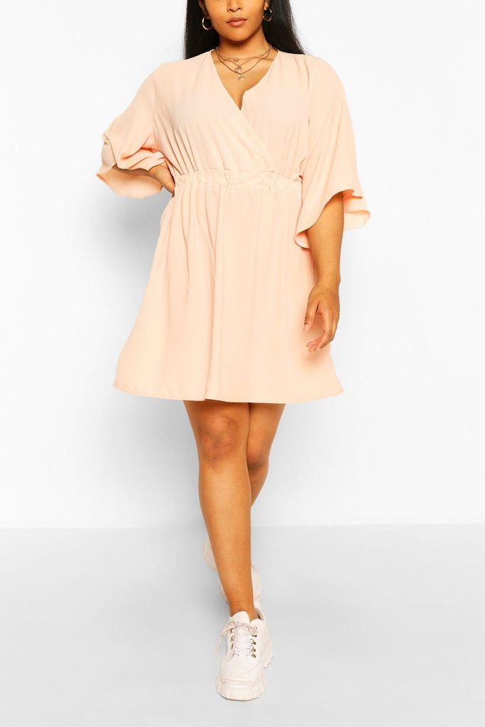 Womens Plus Kimono Sleeve Woven Skater Dress - Pink - 26, Pink