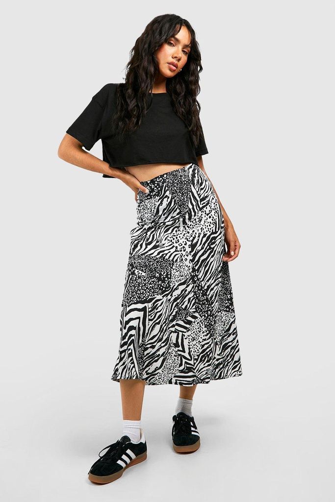 Womens Mixed Animal Print Midi Skirt - Black - 8, Black
