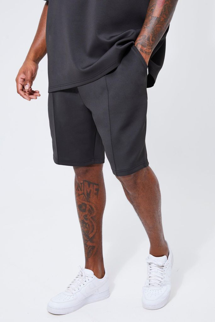 Men's Plus Loose Fit Mid Length Pintuck Scuba Short - Black - Xxxl, Black