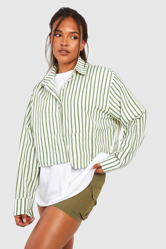 Womens Plus Pocket Placement Cropped Shirt - Green - 16, Green