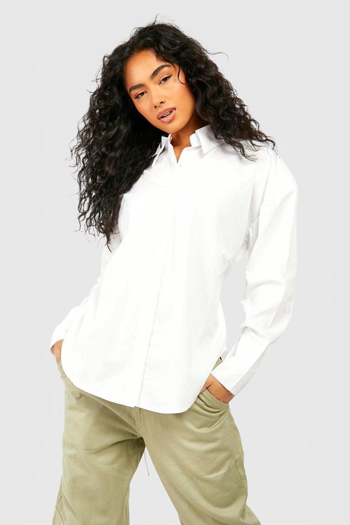 Womens Oversized Tie Back Shirt - White - 6, White