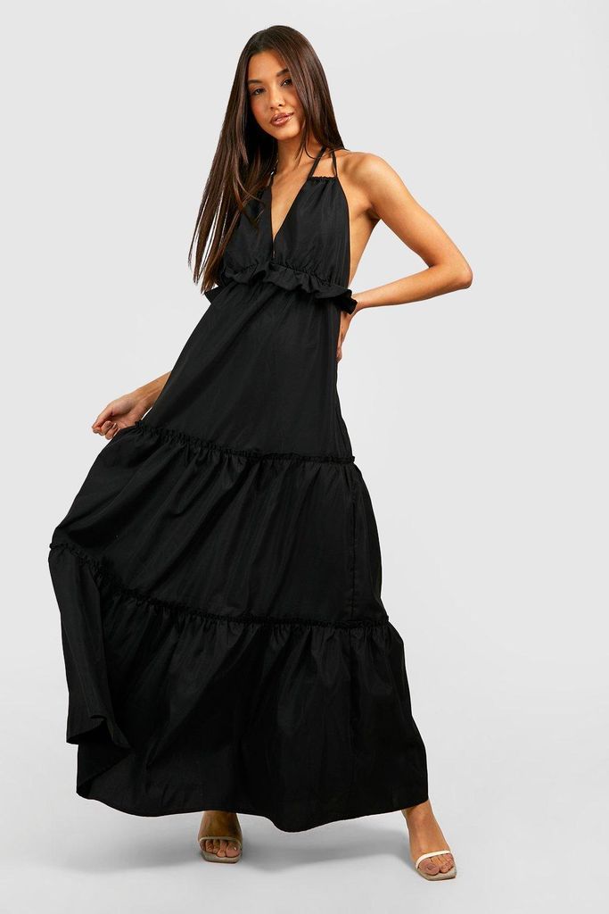 Womens Tiered Maxi Dress - Black - 8, Black