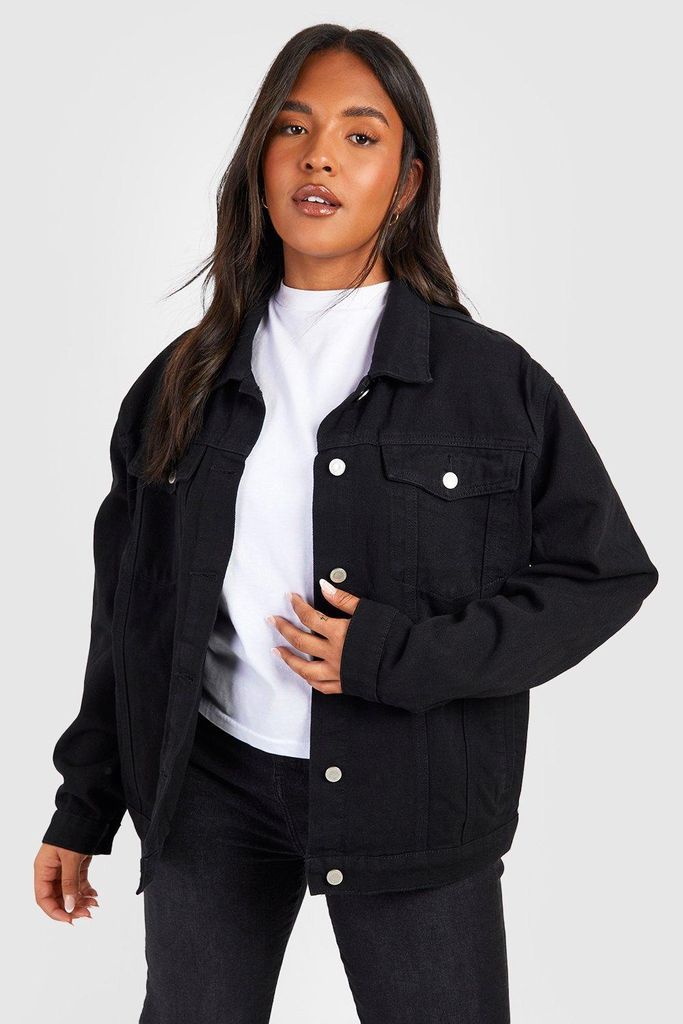 Womens Plus Denim Oversized Jacket - Black - 16, Black