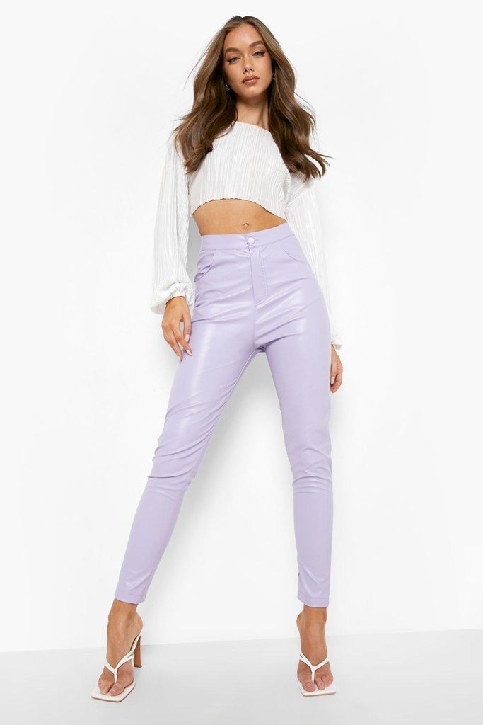 Womens Pu High Waisted Pocket Skinny Trousers - Purple - 8, Purple