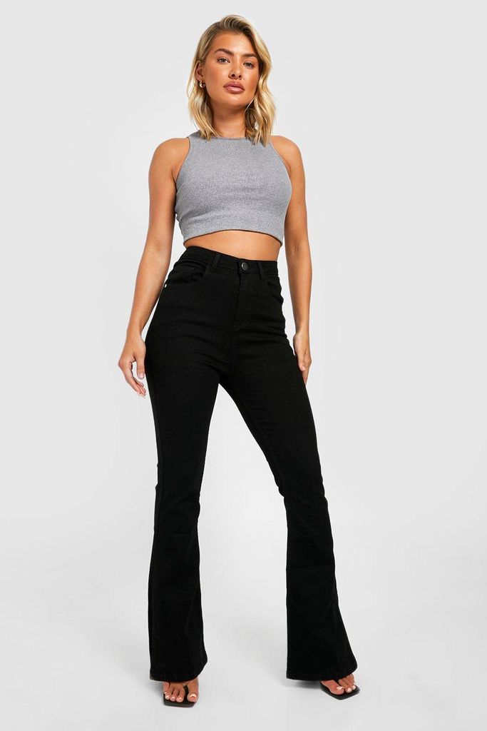 Womens High Waisted Butt Shaping Skinny Split Hem Flared Jeans - Black - 6, Black