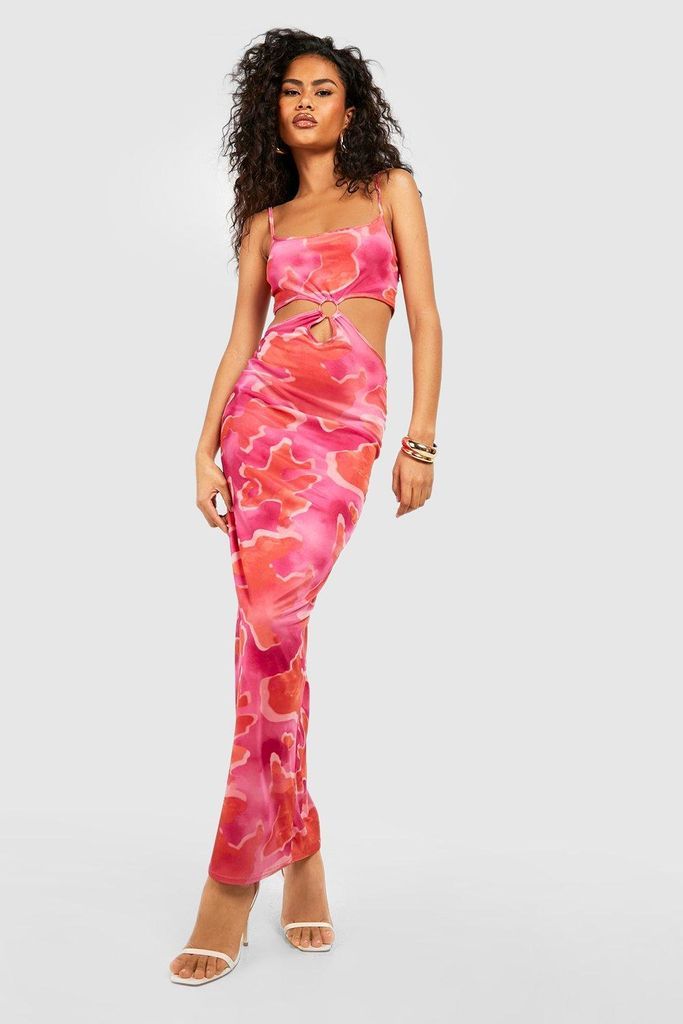 Womens O Ring Cut Out Abstract Maxi Dress - Pink - 14, Pink
