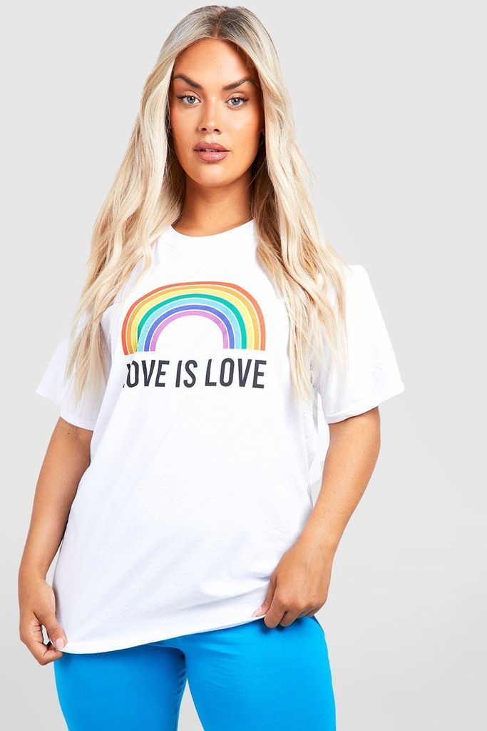 Womens Plus Love Rainbow Printed Oversized T-Shirt - White - 22, White