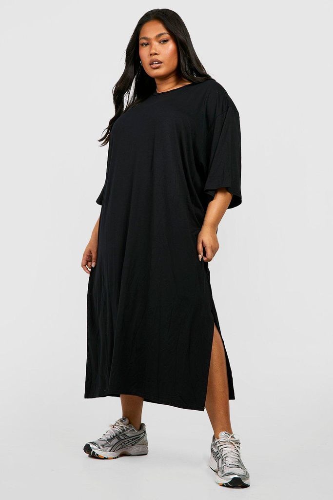 Womens Plus Jersey Split Midi T-Shirt Dress - Black - 16, Black