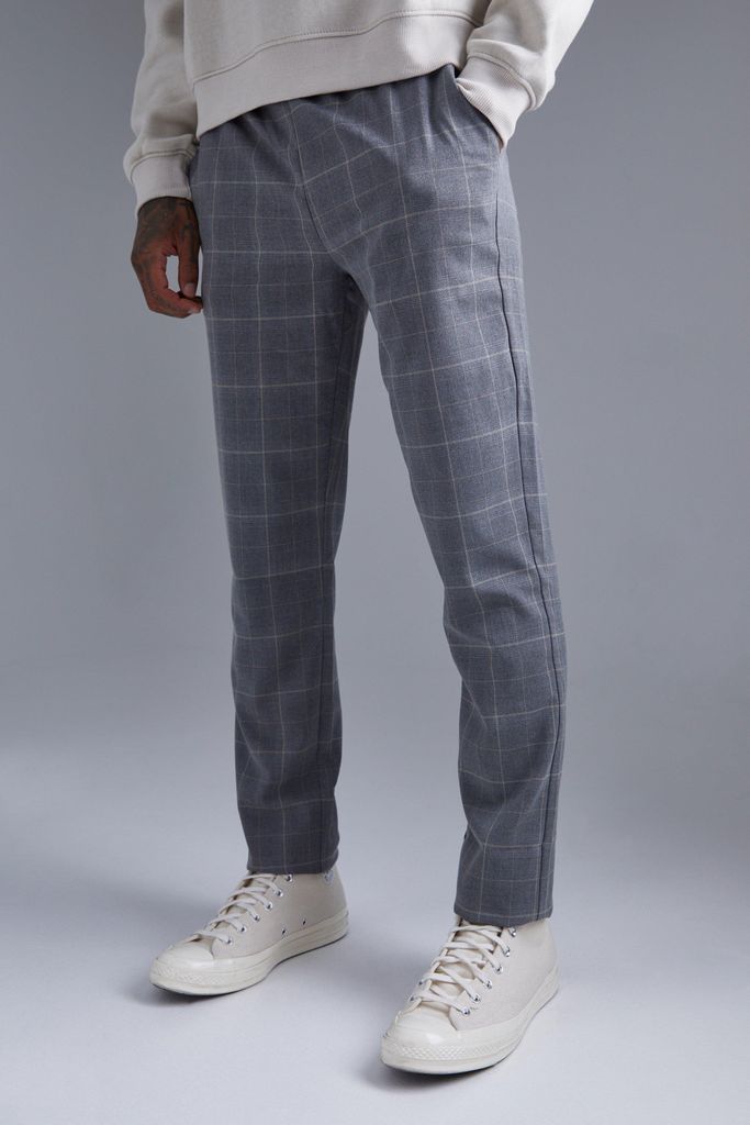 Men's Slim Check Jogger Waist Trousers - Grey - 32, Grey