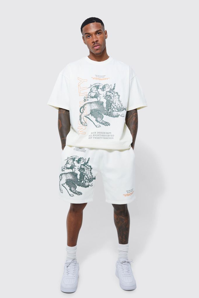Men's Oversized Renaissance T-Shirt And Short Set - Cream - L, Cream
