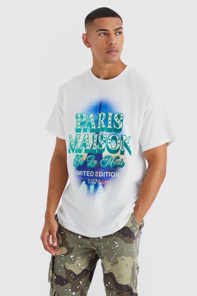 Men's Oversized Paris Maison Graphic T-Shirt - White - S, White