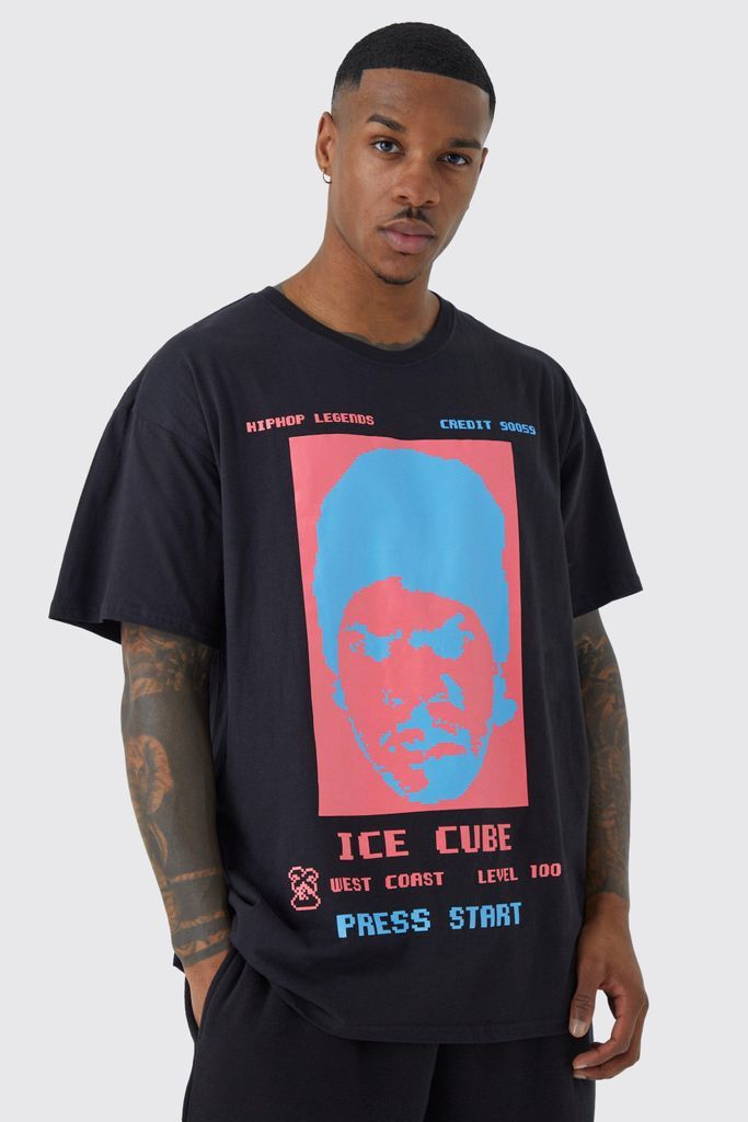 Men's Oversized Pixel Ice Cube License T-Shirt - Black - S, Black