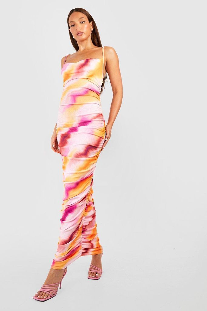 Womens Tall Blurred Abstract Cowl Ruched Side Maxi Dress - Multi - 8, Multi