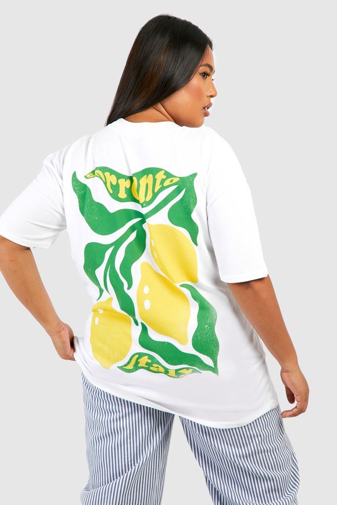 Womens Plus Abstract Lemon Printed T-Shirt - White - 18, White