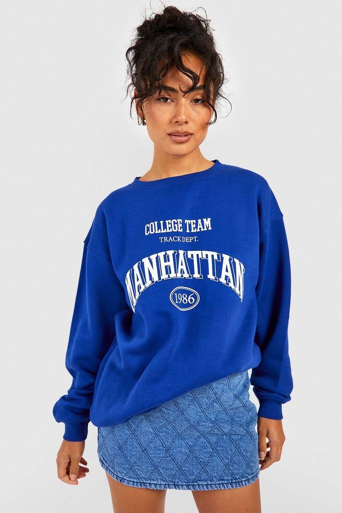 Womens Tall Manhattan Slogan Sweatshirt - Blue - S, Blue