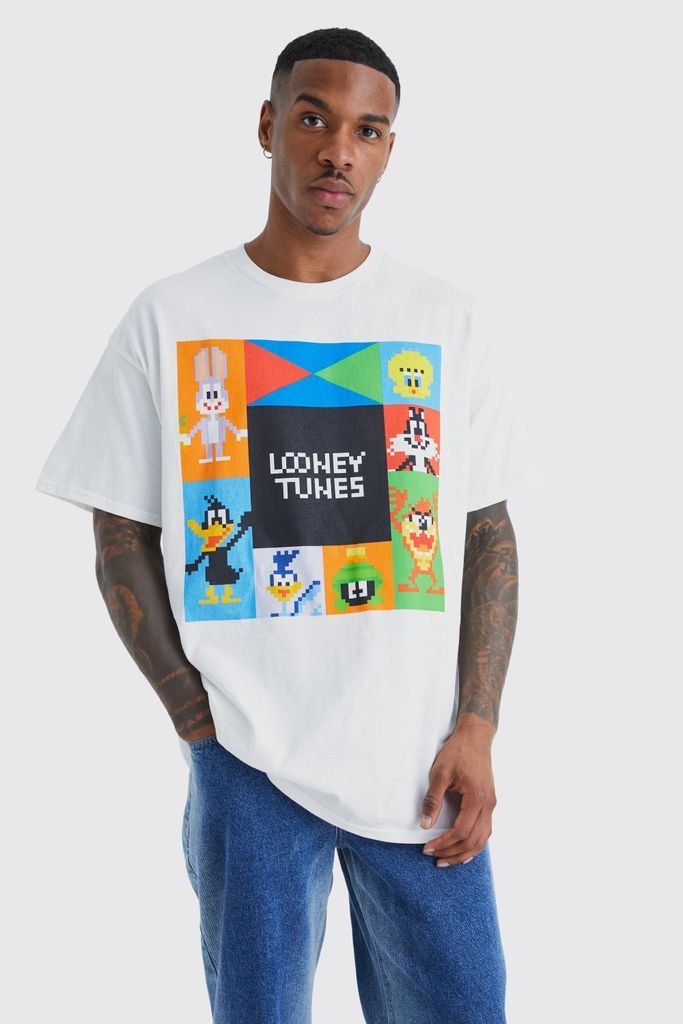 Men's Oversized Pixel Looney Tunes License T-Shirt - White - S, White