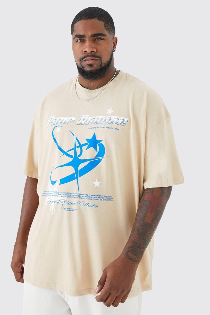 Men's Plus Oversized Pour Homme Y2K Star Print T-Shirt - Beige - Xxxl, Beige
