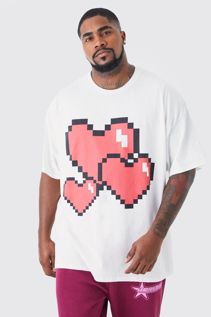 Men's Plus Pixilated Heart Graphic T-Shirt - White - Xxxl, White