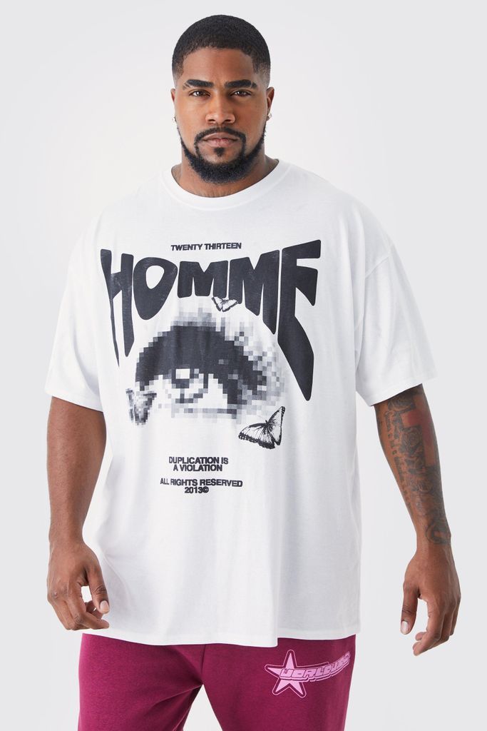 Men's Plus Pixilated Homme Eye Graphic T-Shirt - White - Xxxl, White