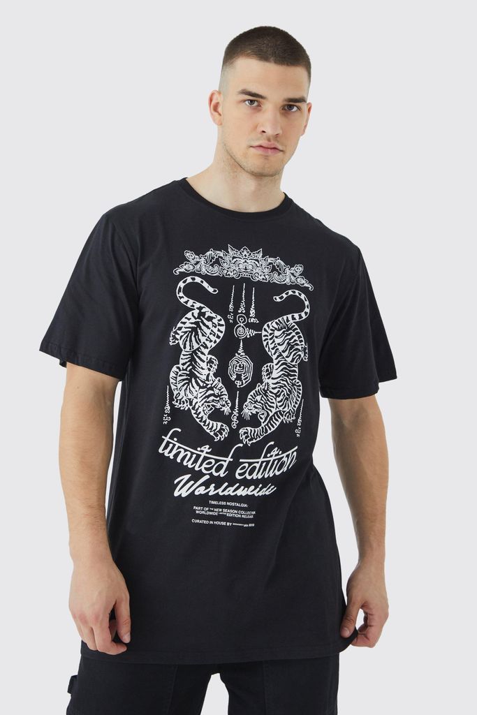 Men's Tall Oversized Tiger Graphic T-Shirt - Black - S, Black