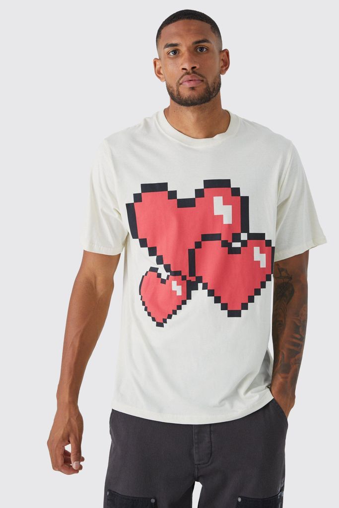 Men's Tall Pixilated Heart Graphic T-Shirt - Cream - S, Cream
