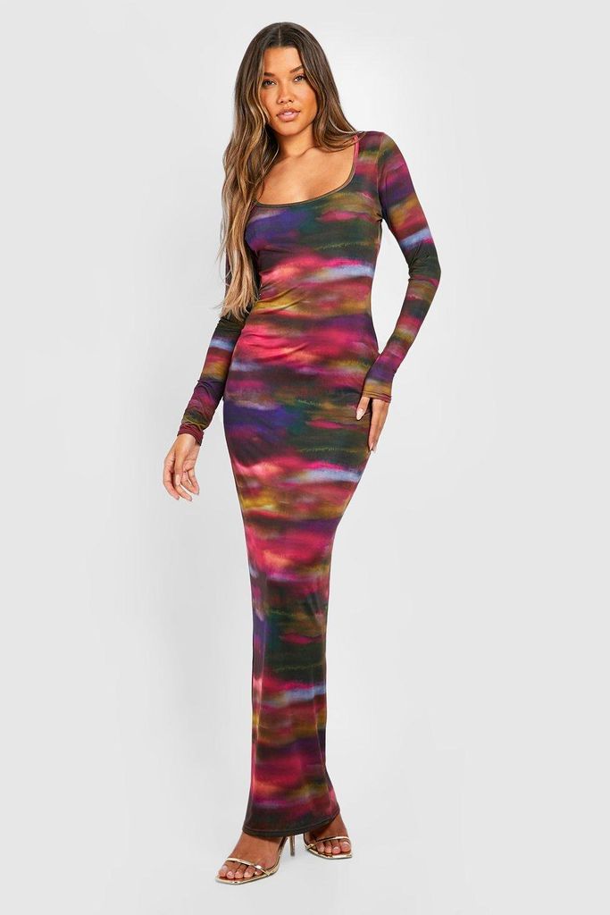 Womens Abstract Slinky Maxi Dress - Multi - 8, Multi