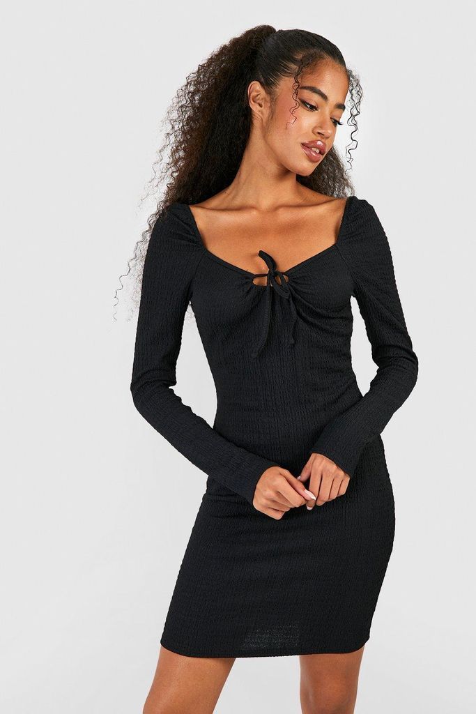 Womens Textured Tie Bust Mini Dress - Black - 8, Black