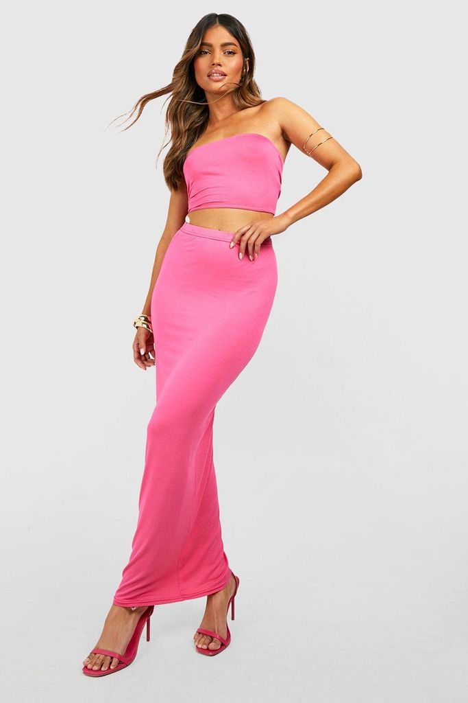 Womens Jersey Bandeau & Column Maxi Skirt - Pink - 14, Pink