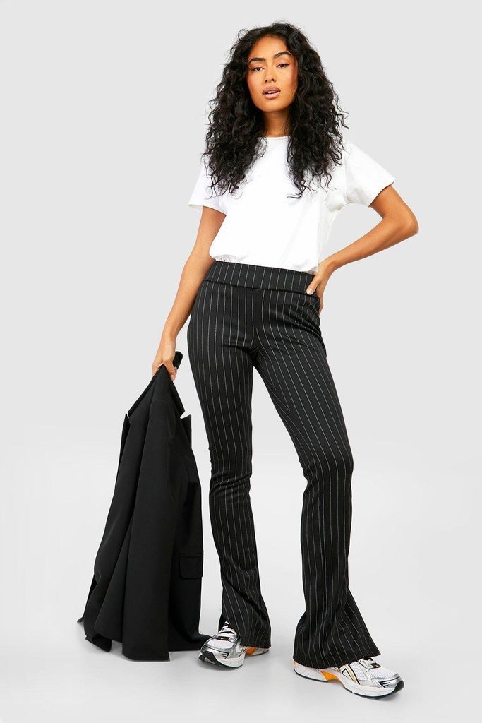 Womens Pinstripe Split Hem Slim Fit Trousers - Black - 6, Black