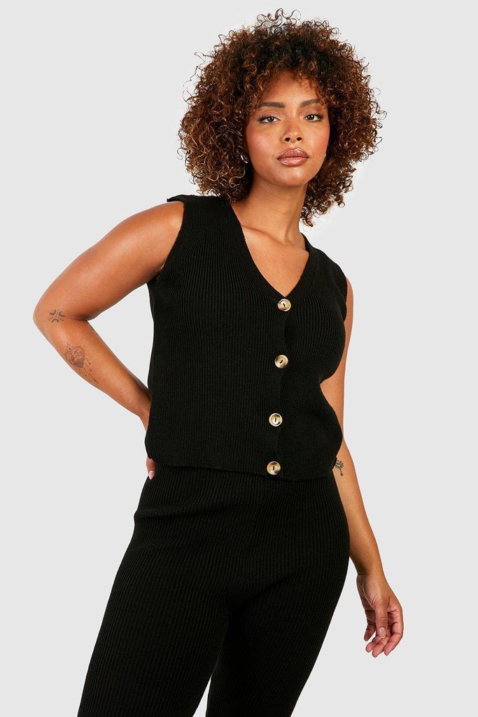Womens Plus Knitted Waistcoat - Black - 16, Black