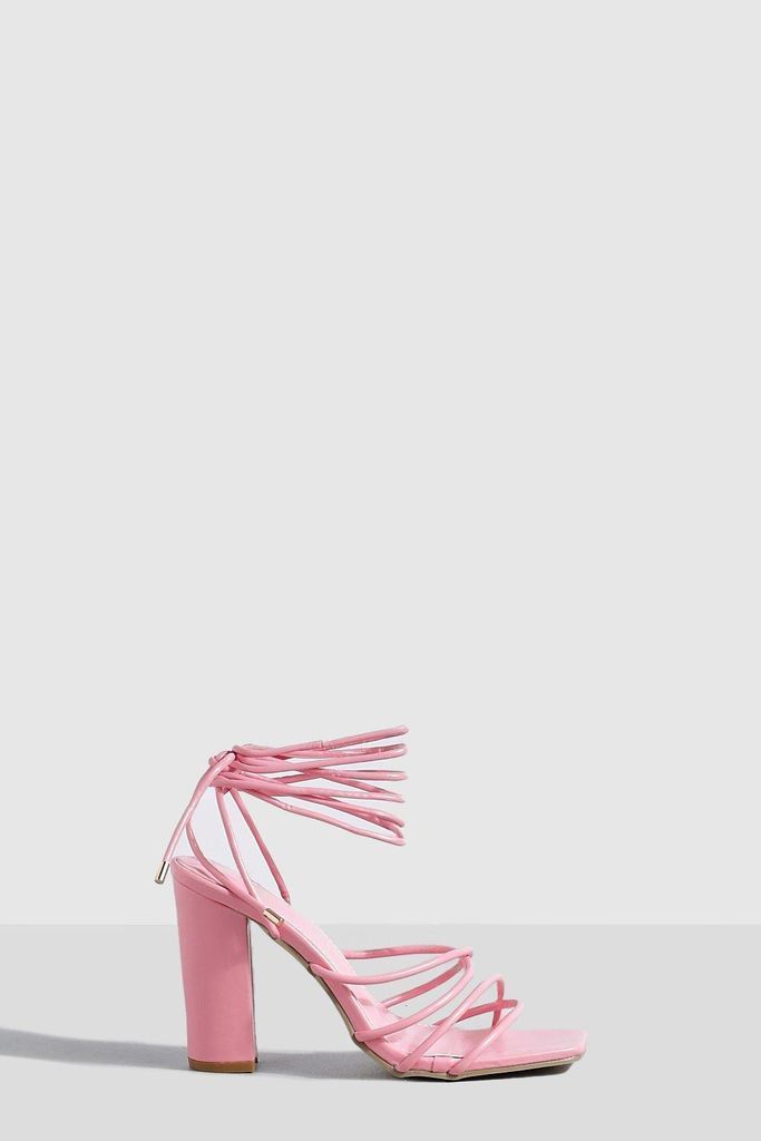 Womens Strappy Wrap Up Block Heel Sandals - Pink - 3, Pink