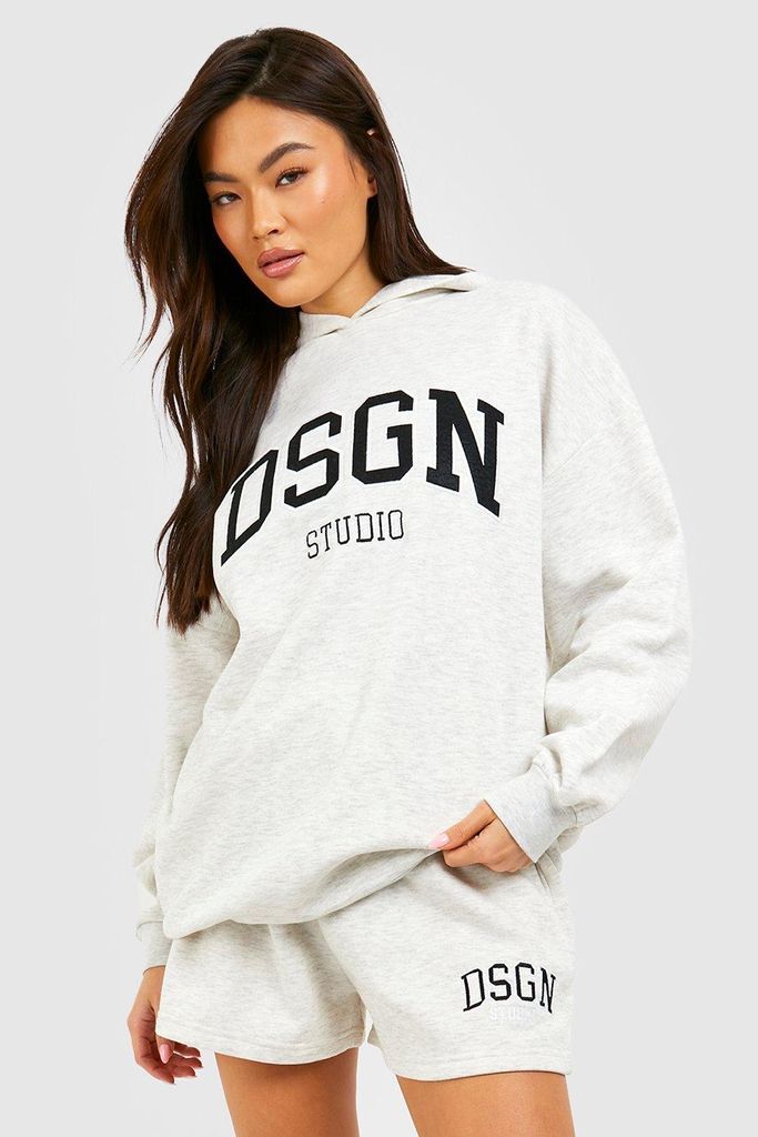 Womens Dsgn Studio Applique Embroidered Oversized Hoodie - Grey - Xl, Grey