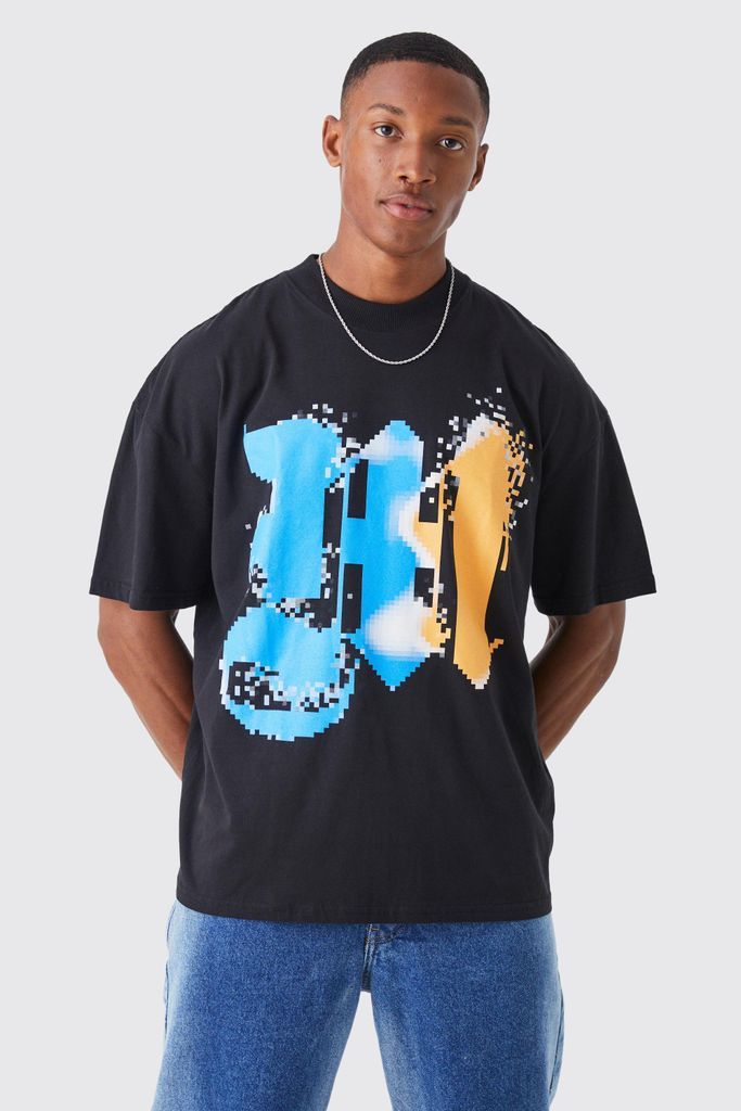 Men's Oversized M Spray Paint Graphic T-Shirt - Black - S, Black