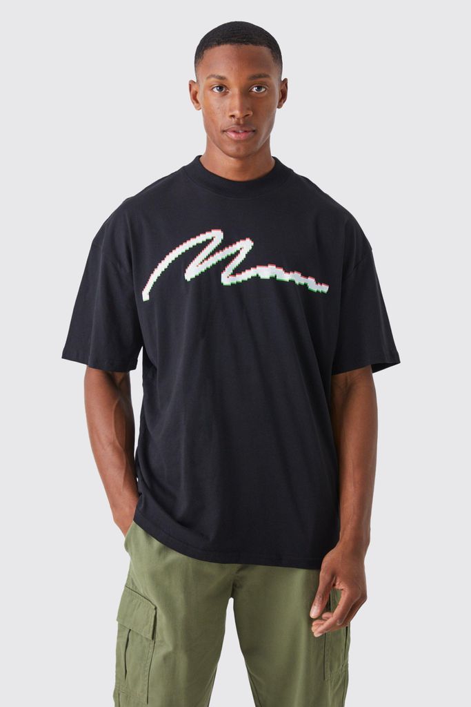Men's Oversized Pixelated Man T-Shirt - Black - S, Black