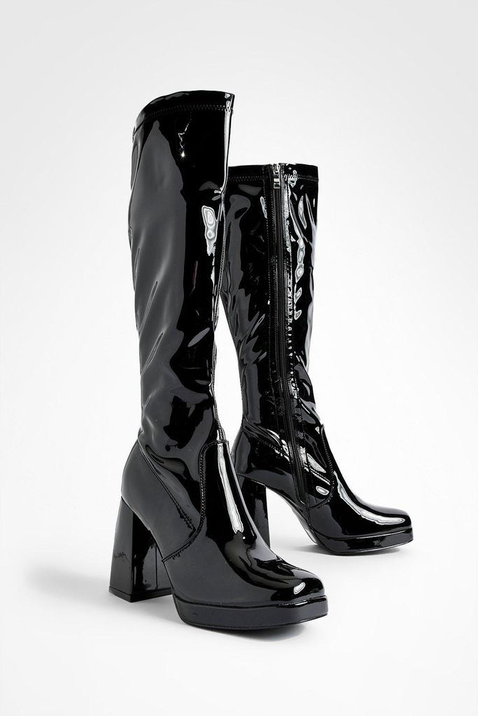 Womens Knee High Platform Boots - Black - 3, Black