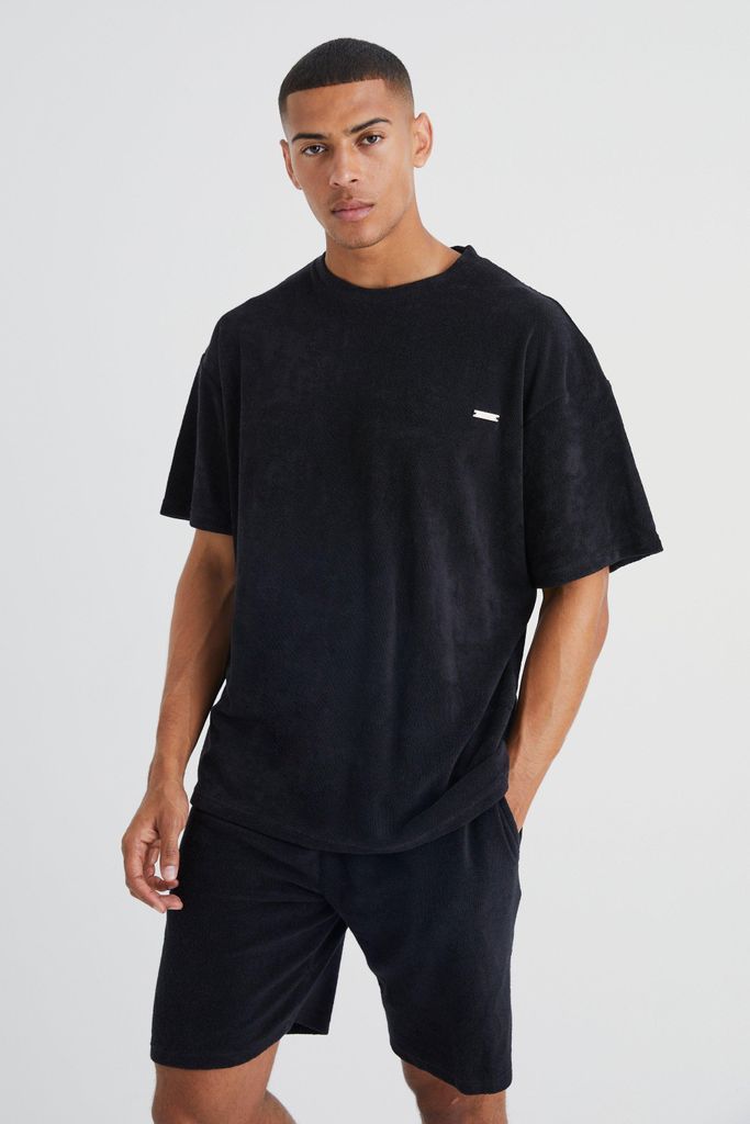 Men's Oversized Premium Towelling T-Shirt & Short Set - Black - S, Black