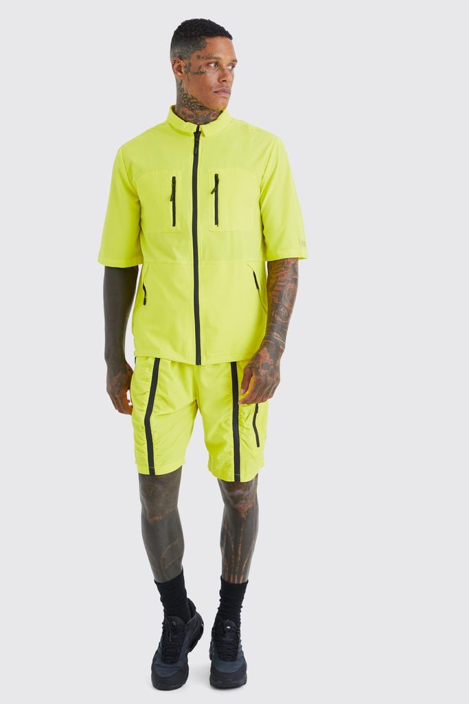 Men's Short Sleeve Technical Utility Shirt & Short Set - Yellow - S, Yellow