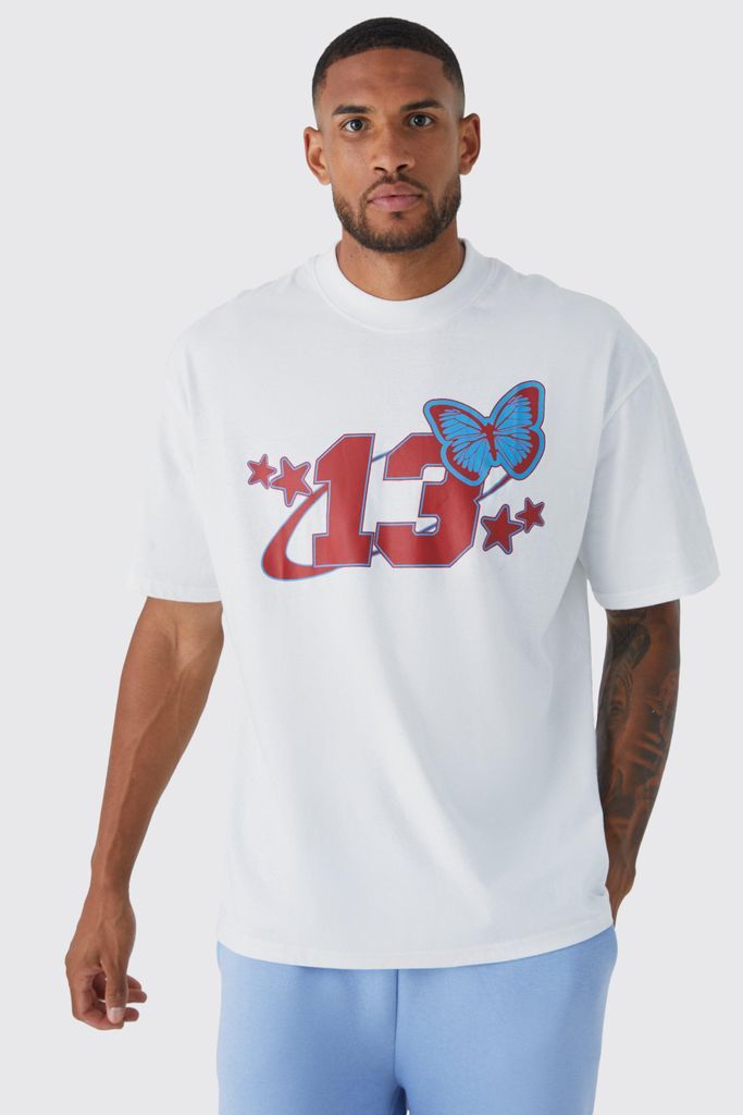 Men's Tall Oversized Extended Neck Butterfly T-Shirt - White - S, White