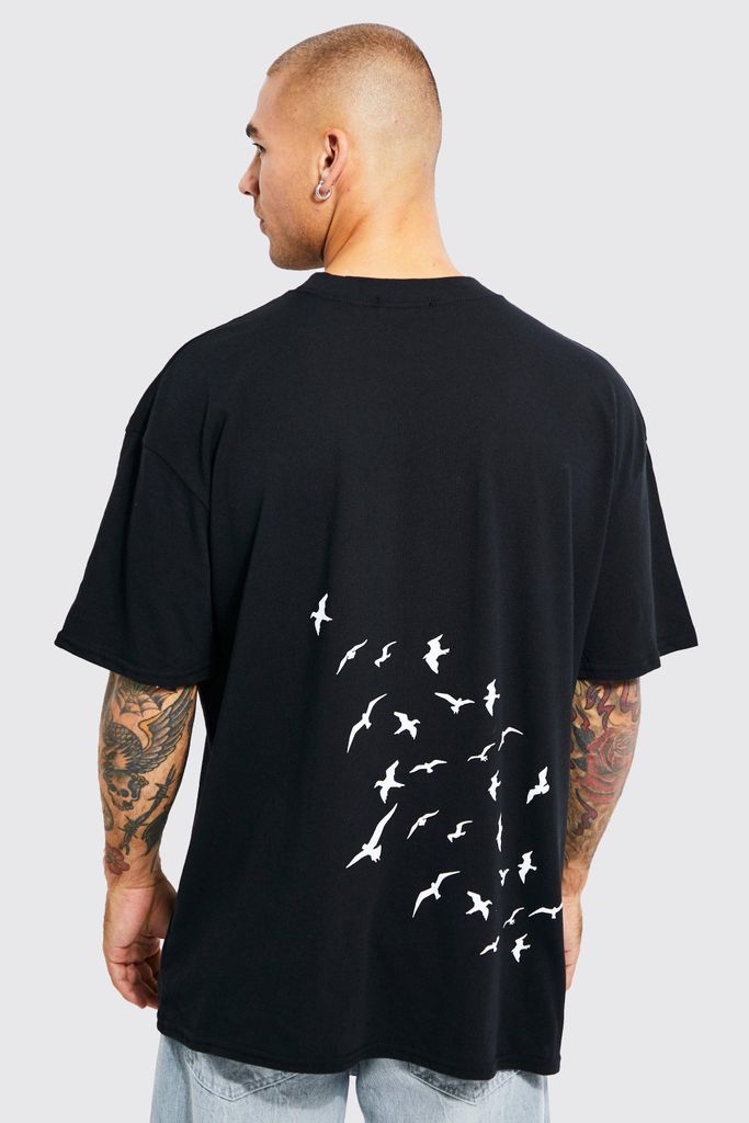 Men's Flock Print T-Shirt - Black - S, Black