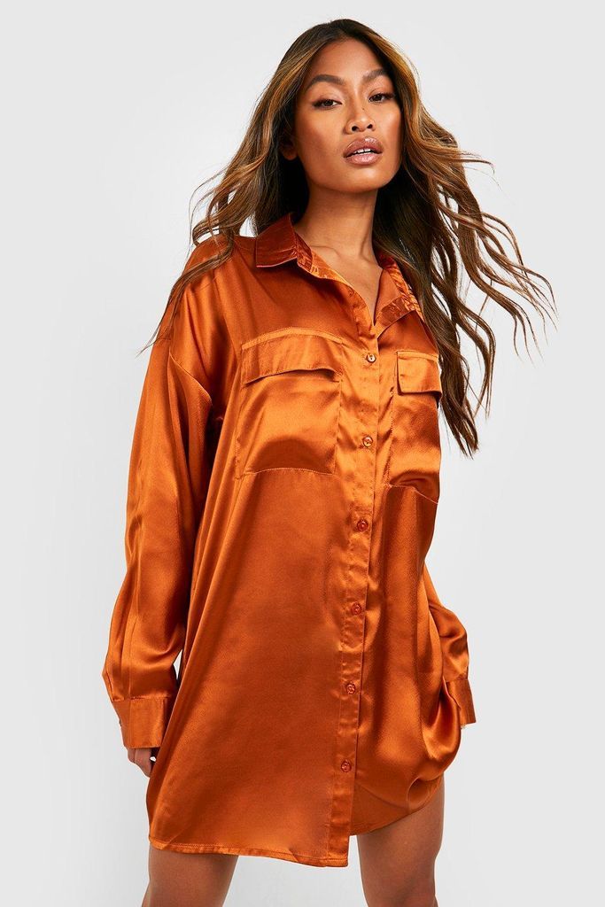 Womens Utility Oversized Shirt Dress - Orange - 8, Orange