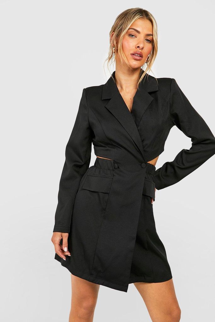 Womens Cut Out Mini Blazer Dress - Black - 8, Black