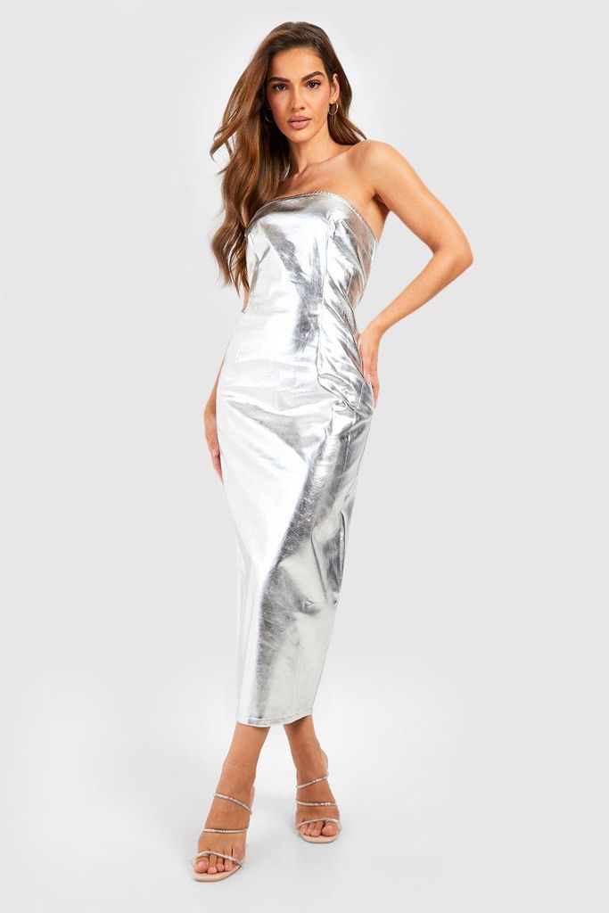 Womens Metallic Bandeau Midaxi Dress - Grey - 8, Grey