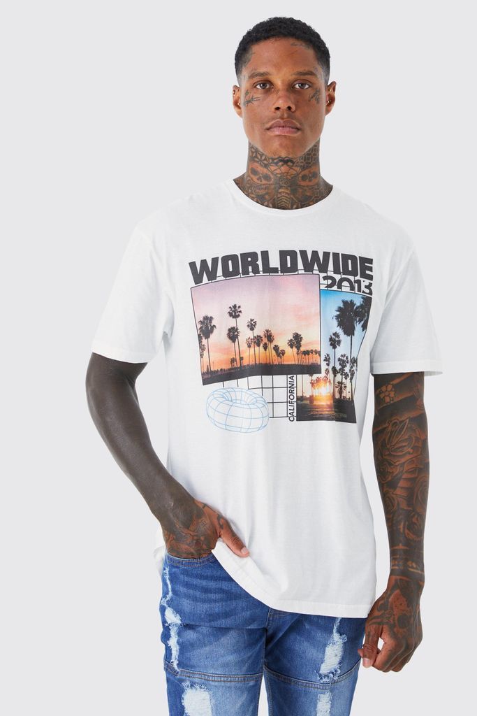 Men's Oversized Worldwide City T-Shirt - White - S, White