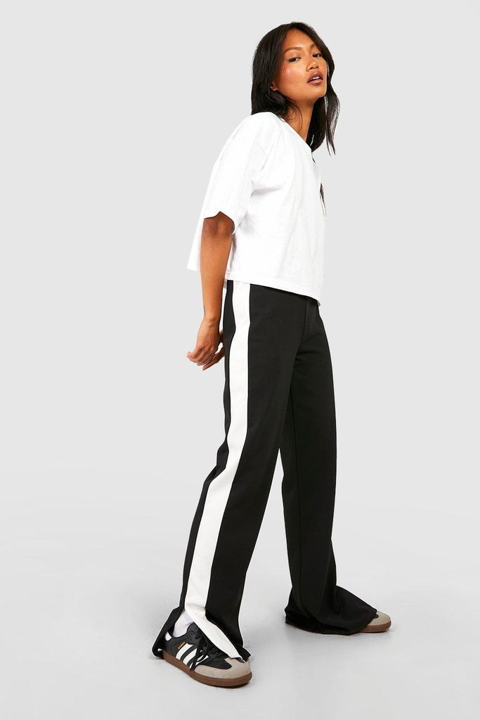Womens High Waisted Side Stripe Split Hem Trousers - Black - 6, Black