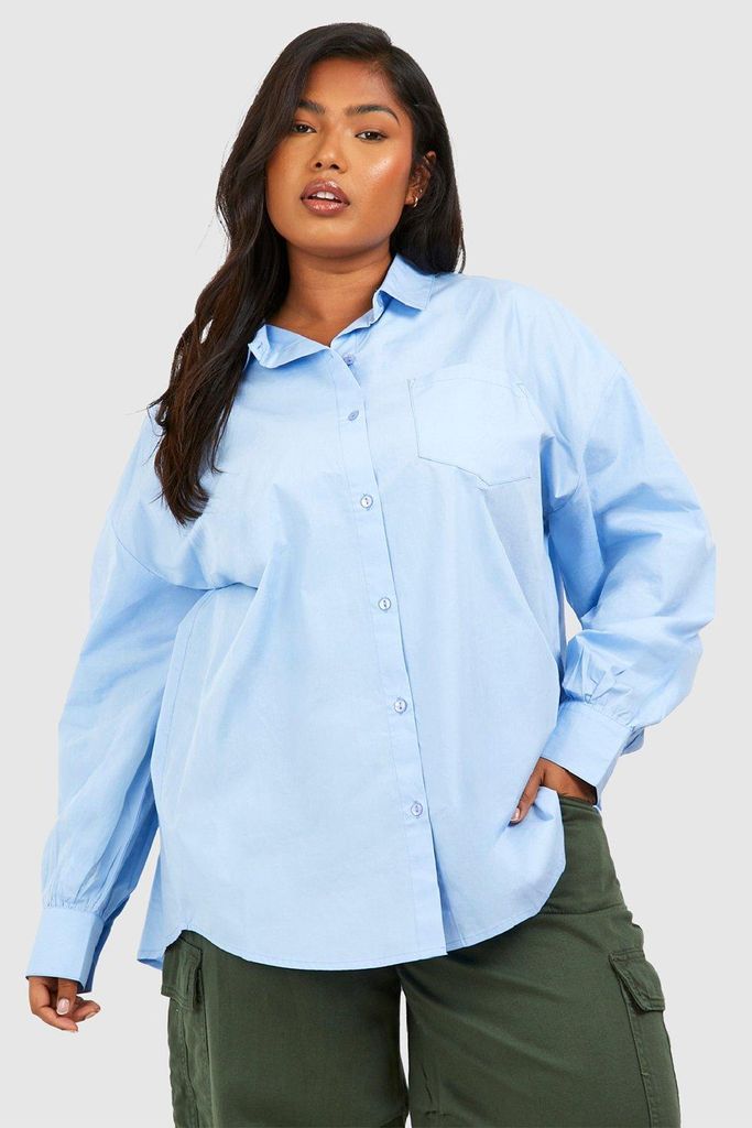 Womens Plus Oversized Cotton Shirt - Blue - 16, Blue