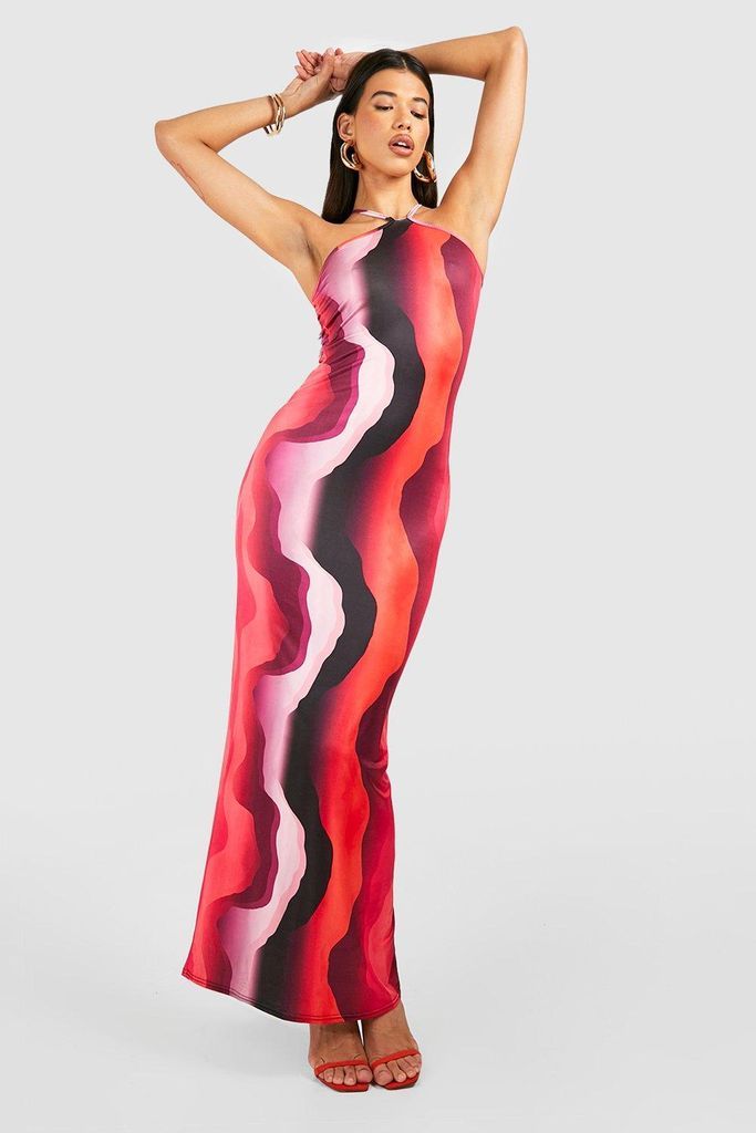 Womens Tall Blurred Stripe Halter Maxi Dress - Multi - 8, Multi